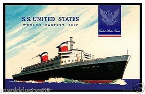 OCEAN LINERS 2135 - S.S. UNITED STATES Fastest Ship Poster 9 x 12 - Picture 1 of 4