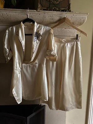 Juego de culotte de satén marfil vintage de los años 40 La Regina New York Culottes bordados Foto 1 de 4