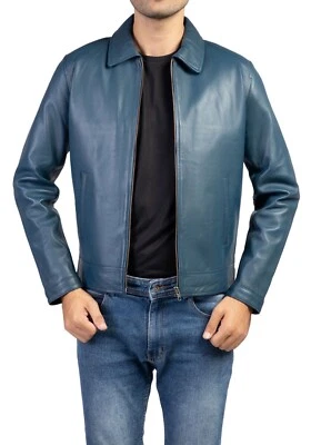 Camisa Rich’s Morgous Harrington Cuello Chaqueta de Cuero Azul Premium  Foto 1 de 4