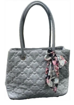 Betsey Johnson Quilted Hearts Large Powder Blue Tote Shoulder Bag - Image 1 of 4