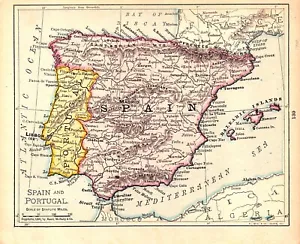 "SPAIN & PORTUGAL" Antique original map 1900 - Picture 1 of 2