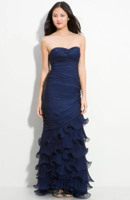 Strapless Ruffle Chiffon Gown by Dalia MacPhee (size 14) - Image 1 of 3