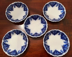 Rare Set of 5 Georgia Johnson Bros. England Flow Blue Coupe Soup Bowls 7 5/8” - Picture 1 of 7