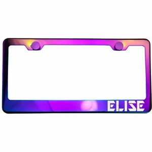 Polish Neo Neon Chrome License Plate Frame ELISE Laser Etched Metal Screw Cap - Imagen 1 de 8