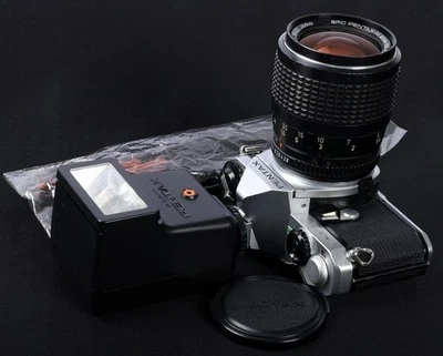 Pentax MV 1 Chrome 35mm Film SLR + smc Pentax-M 35-70/2.8-3.5 Lens & AF200S Kit - Image 1 of 4