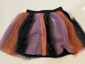 Girls Shiny Orange Purple & Black Rainbow Ruffled Halloween Tutu Skirt M (8) - Picture 1 of 6