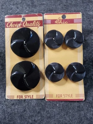 Choice Quality Set Lot Matching 6 Black Round Circle Buttons 2Big 4Small.. (SB7) - Image 1 of 4