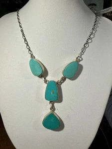 925 Sterling Silver Kingman Turquoise Lariat Style Necklace 18-20”, Southwest - Picture 1 of 6