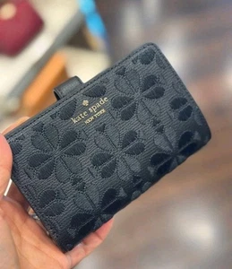Neu mit Etikett Kate Spade Spade mittelgroße faltbare Geldbörse mit Blumenstickerei in Schwarz - Bild 1 von 1