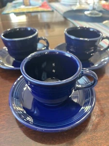 Fiesta Ware Cobalt Blue Tea/Coffee Cups & Saucers Homer Laughlin Set of 3 USA - Picture 1 of 10