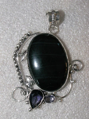 EdelsteinAnhänger: BOTSWANA ACHAT mit AMETHYST  in Silberfassung pl. NEU! - Bild 1 von 2