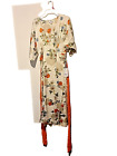 Robe à manches kimono vintage unique S/4 ivoire/orange/bleu imprimé floral