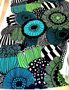 Tessuto Marimekko, 100% Cot., Siirtolapuutarha, da cantiere, perfetto, NUOVO, blu/gr - Foto 1 di 4