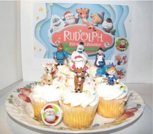 Rudolph the Red Nosed Reindeer Fun Cake Toppers Cupcake Decorations Set of 10 - Picture 1 of 5