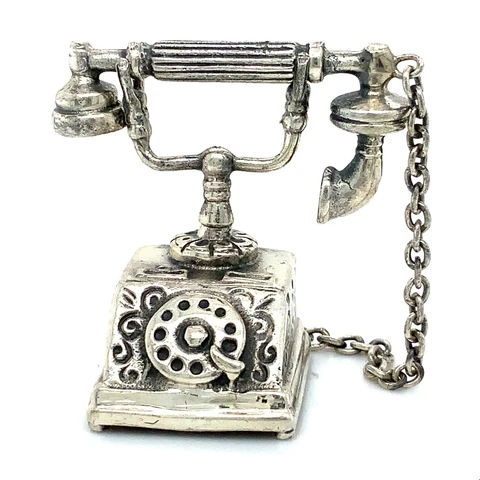 Vintage Sterling Signed 925 Medusa Oro Italy Wired Telephone Figure Miniature Cover