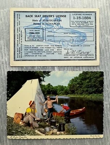 vintage 1950s POSTCARD LOT/2 A Perfect Camp-Site & Back Seat Driver’s License - Picture 1 of 9