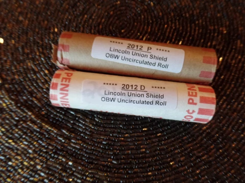 2 roll set of 2012* P & D Lincoln Penny Union Shield Cents  * Free Shipping Cover