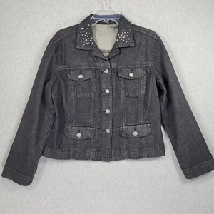 Additions by Chico's Denim Jacket 1 Medium Embellished Pockets Cotton Blend - Picture 1 of 9