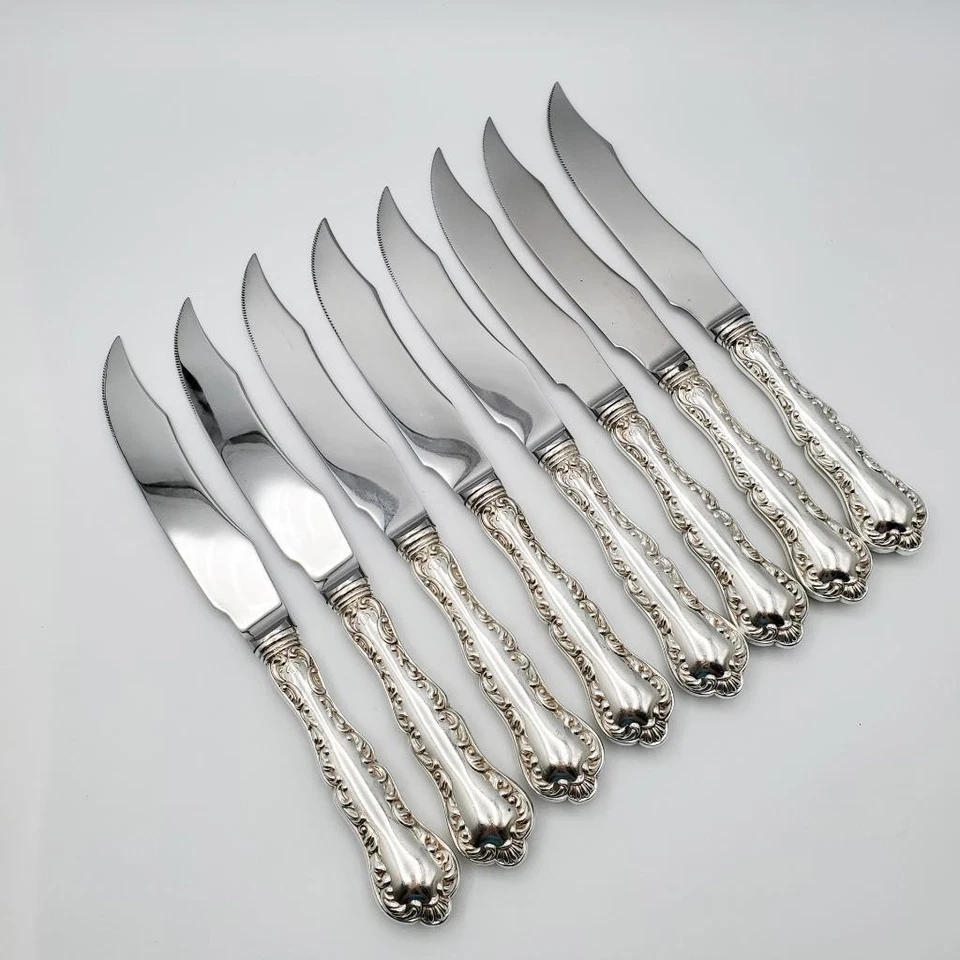 8 Cuchillos de Pescado 8 Abedules Esterlina Luis XV Hojas Nuevas Excelente Estado Sin Mono Foto 1 de 4