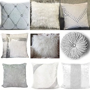 White Crush Samt Fell Strass Kissenbezug oder Kissen verschiedene Designs 17x17" - Bild 1 von 11
