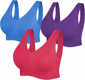 Womens Sports Bras, Yoga Comfort Seamless Stretchy Sports Bra for Women 3 Pack - Picture 1 of 12