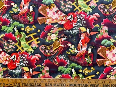 Edredón de tela de algodón geisha japonesa jardín fábrica edredón por 1/2 yarda Foto 1 de 2