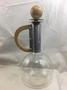 Great 1950's Mid Century Glass, Aluminum & Wood Bottle w/ Stopper 14 1/4" tall - Picture 1 of 7