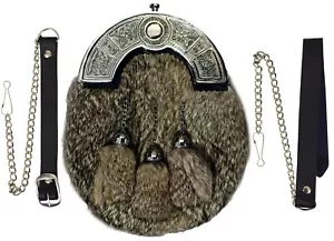 VESTIDO COMPLETO ESCOCÉS PIEL DE CONEJO GRIS ESPORRANO CON BORLAS Y CANTEL CROMADO - Imagen 1 de 1