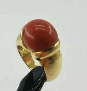 Naples Italy Natural Red Coral 18k  Gold Ring Size 5.5 Gemstone Womens Ladys 6 7 - Picture 1 of 12