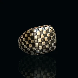 Solid 925 Sterling Silver Turkish Handmade Jewelry Checkered Men's Ring All Size - Picture 1 of 4