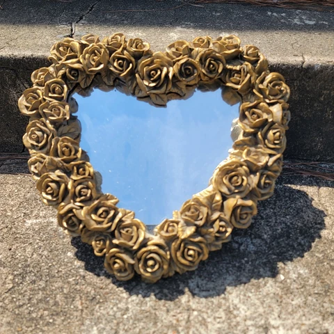 Decoline Vintage Hand painted Heart Rose Wall Mirror Gold Shabby Chic Cover