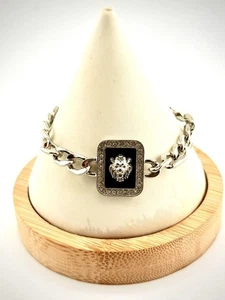 Bracciale testa lombo placcato argento catena cubana cristalli misura 6,5 - Foto 1 di 4