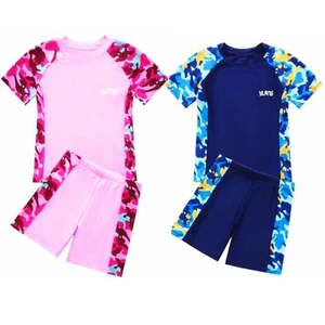 2PC Girls Boys Swimming Beach Swimsuit Kids Sunsafe Surf Top Short Suit Swimwear - Picture 1 of 12