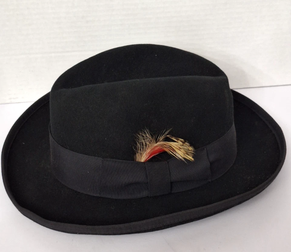 Fedora masculina vintage Bonner Roberto Collection 100% lã feltro preto tamanho M feita nos EUA - Imagem 1 de 4