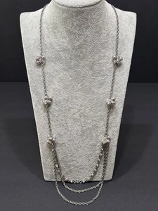 Ann Taylor Silver Tone Necklace Cluster Stations Faux Pearl Rhinestones Orig Tag - Picture 1 of 11