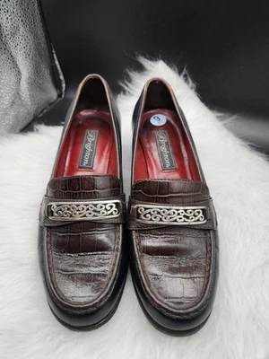 Zapatos de tacón mocasines de cuero marrón Brighton ALI 6M para mujer  Foto 1 de 4