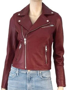 MAJE sz 36 Bordeaux Red Lambskin Leather Biker Jacket  4  NEW WITH TAGS - Picture 1 of 4
