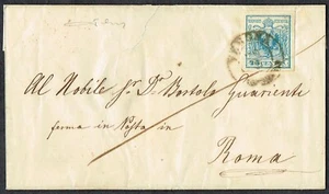 Italy 1855 Lombardy Venetia 45c Blue VERONA CDS b/s Red ROMA Expertised VFU - Picture 1 of 2