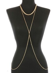 Gold TWISTED ROPE BODY CHAIN Drape Statement Metal LINK CHAIN Celebrity Inspired