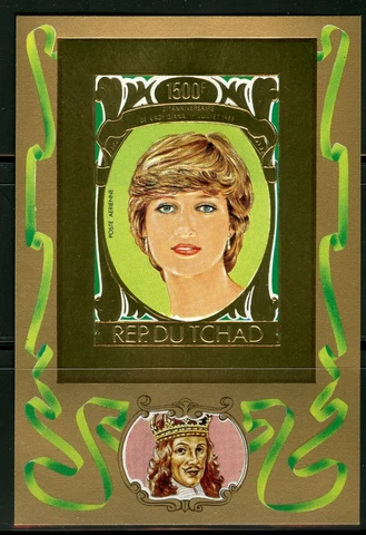 Tchad 1982 21th Birthday Lady Diana Gold Foil Gold Michel 907 A Blocks 97 B Cover