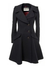 Abrigo de lana con falda completa de princesa soporte de cinta TOPSHOP azul marino 10 38 - Imagen 1 de 11