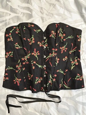 Corsé Bustier Cintura Ajustador Negro Floral Bordado Cordones Corsé Talla XL Foto 1 de 4