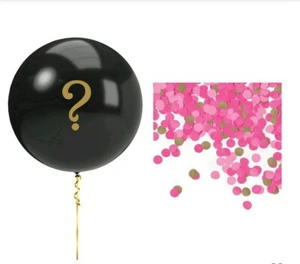 Pink Gender Reveal Balloon 5pc Kit Girl Black ? Confetti - Picture 1 of 4