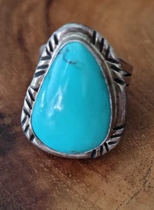 Native American Navajo Ring Sterling Silver Kingman Turquoise Signed B Y - Picture 1 of 4