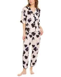 Donna Karan L110320 Womens White/Blue Floral 3/4 Sleeve Pajama Set Size M - Picture 1 of 4