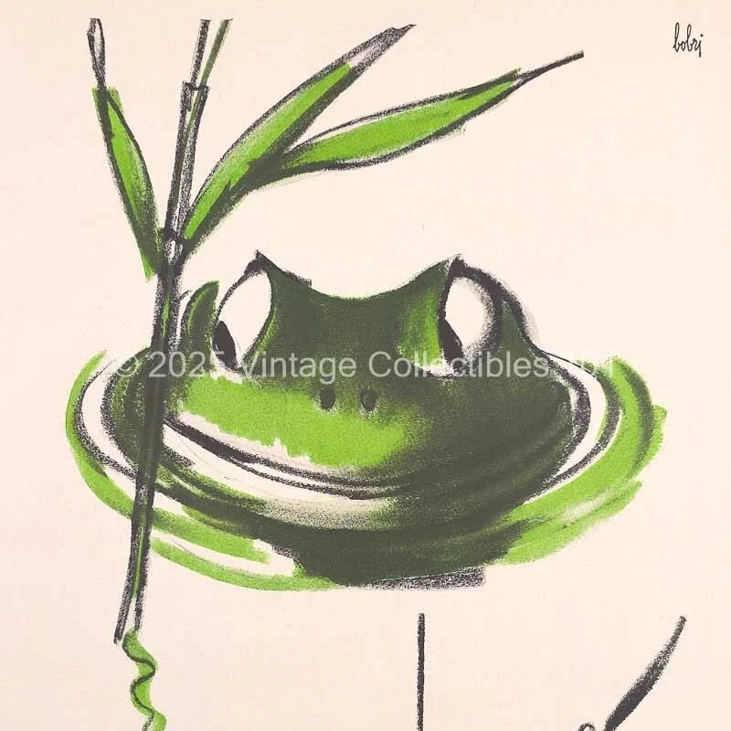 Medias Hanes 1962 grandes lindas verdes sonrientes toro rana estanque pantano naturaleza arte anuncio Foto 1 de 4