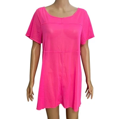 Vestido camiseta anos 90 Y2K La Blanca malha natação cobertura grande rosa neon mini transparente - Imagem 1 de 4