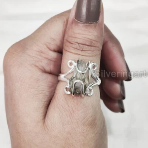 NATURAL SMOKY QUARTZ GEMSTONE 925 STERLING SILVER HIPPIE WIRE WOMEN WEDDING RING - Picture 1 of 5