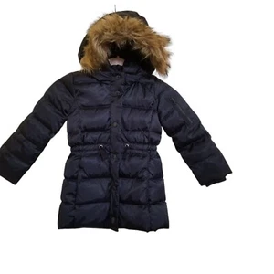 Gap Girls Down Puffer Jacket Coat XS Blue Hooded Faux Fur Trim - Picture 1 of 6