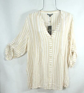 Club Z Collection Women's Shirt Cover Up 2X Beige Button Up Blouse Tunic Top NWT - Picture 1 of 8